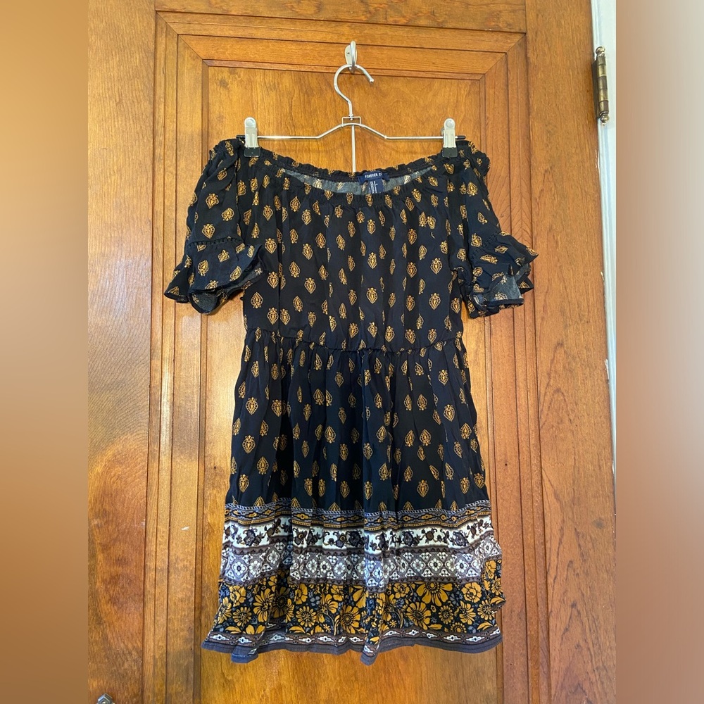 Forever 21 Black Dress with Gold Print